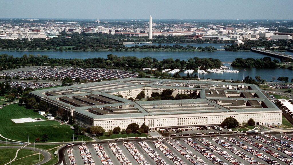 Aerial view of the Pentagon building in Arlington, Virginia